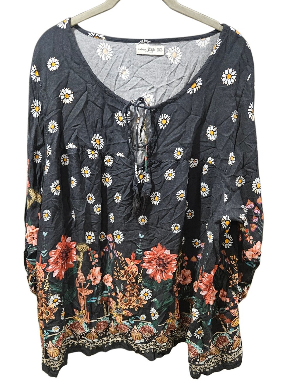 Natural Life Boho Floral Mushroom Tunic Top XXL Black - Picture 2 of 6